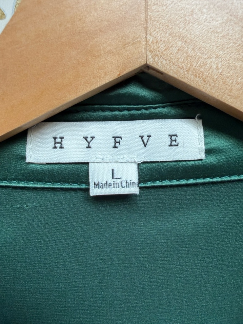 HYFVE Satin Button Down Shirt Forest Green Oversized Silky Blouse Size L - Picture 2 of 9